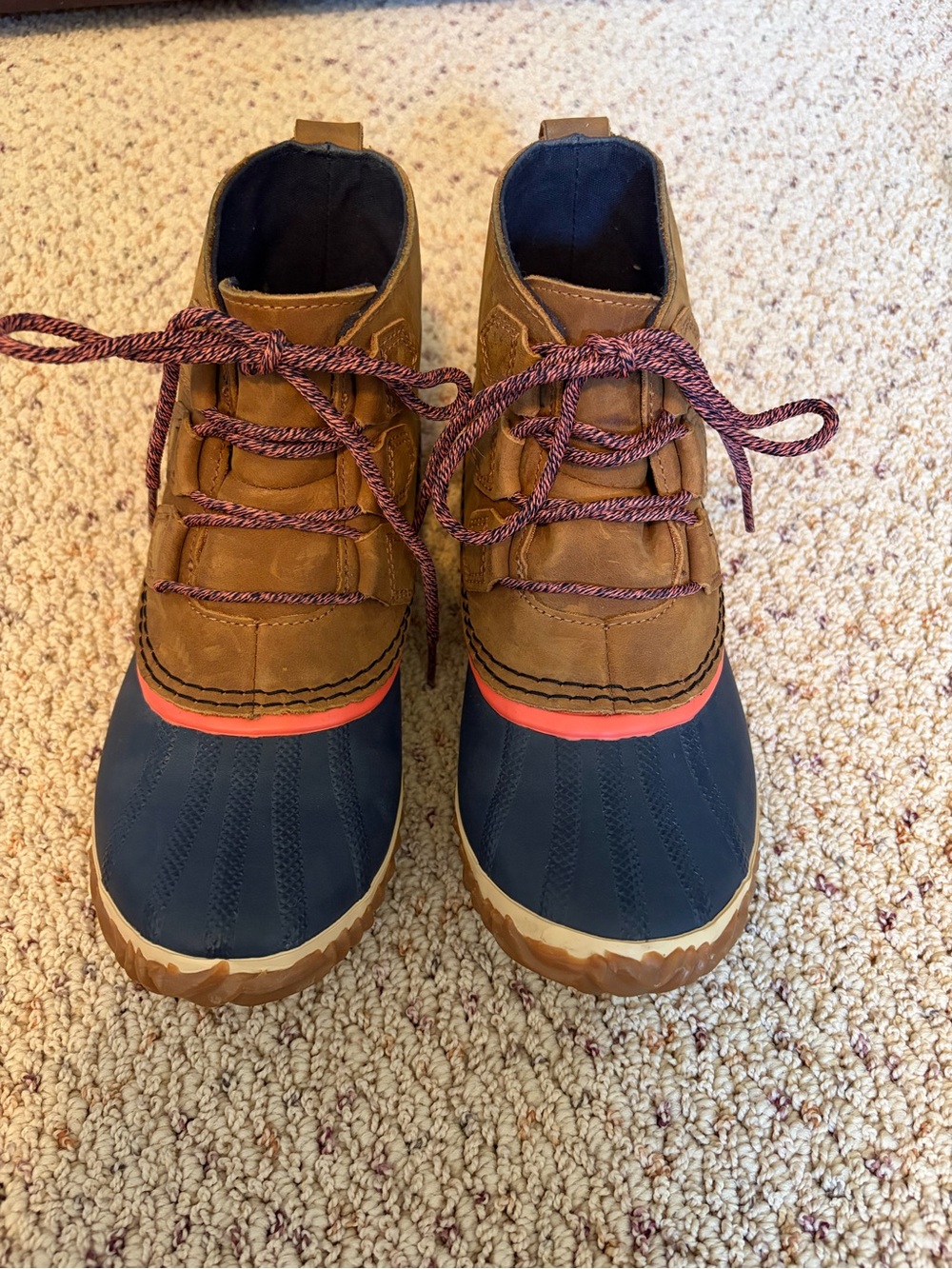 Sorel Navy, Brown & Coral Lace-Up Waterproof Winter Boots